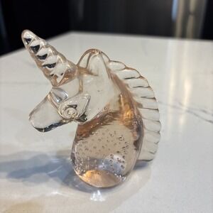 Adorable solid glass Unicorn paperweight. 4" Tall Blush Pink